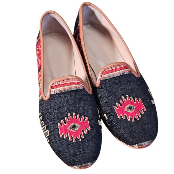 Turkish Kilim Wool Embroidered Carpet Loafers Shoes Women's 9 Indie Boho Art - Picture 3 of 6